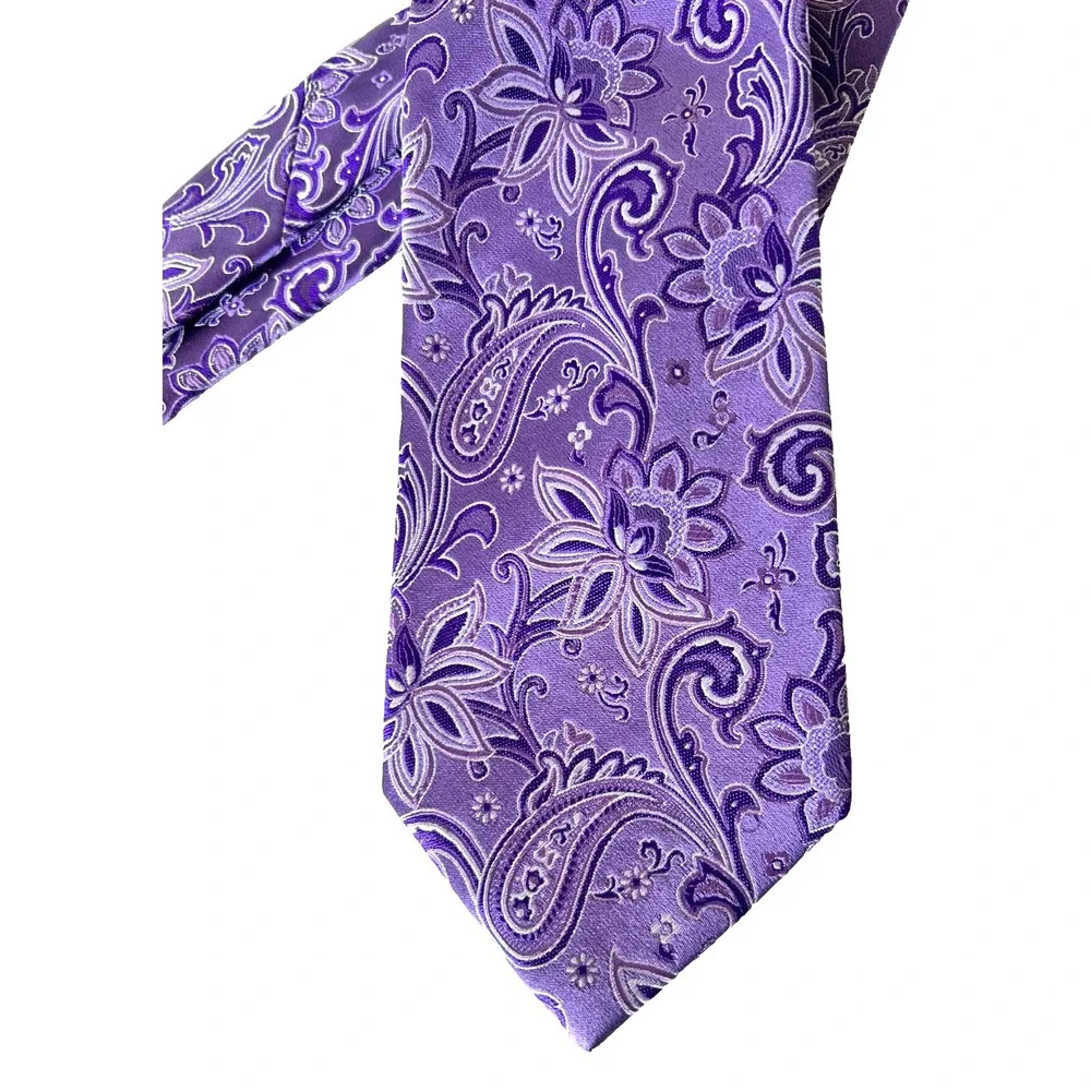 Countess Mara Silk Tie Purple Lavender Silver Woven Paisley Floral Mens Necktie